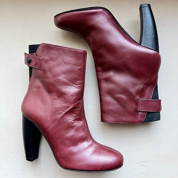 Tibi Red Leather Slip On Heeled Fashion Ankle Boots Booties Women’s EU 36.5 US 6 - Picture 1 of 16